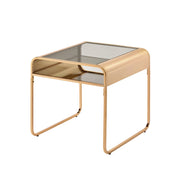 Alejandro Gold Rounded Edge Glasstop & Mirrored Shelf Side Table
