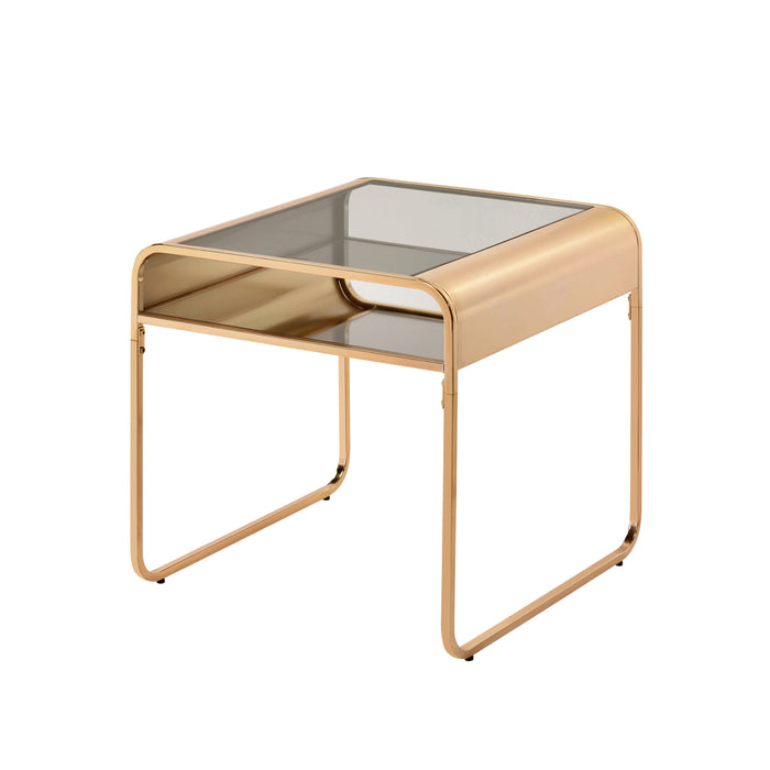 Alejandro Gold Rounded Edge Glasstop & Mirrored Shelf Side Table