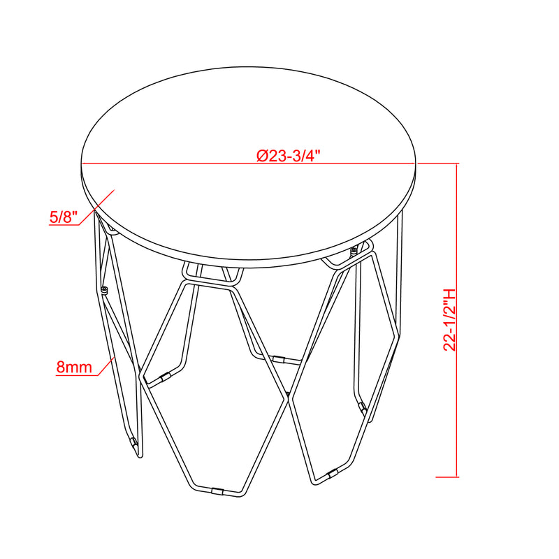 Zeeshan High Gloss White and Gold Tone Hexagon Framed Round Side Table