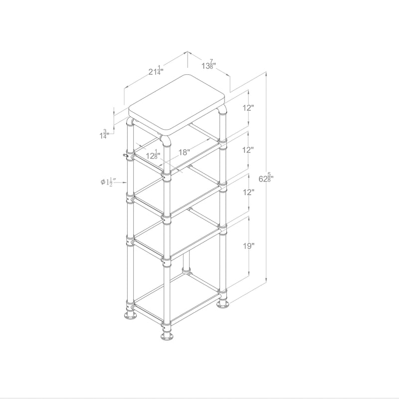 Ryder Antique Black & Copper Accented Pipe Metal 5-Tier Pier Shelf