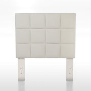 Front-facing biscuit tufted ivory flax flannelette upholstered twin headboard.