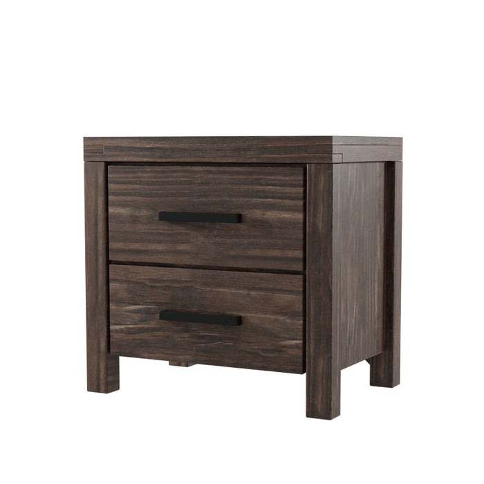 Nora Wire Brushed Rustic Brown Bar Handle 2-Drawer Nightstand