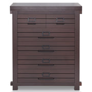 Front-facing six-drawer wood dresser on a white background