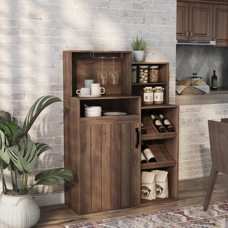 Swishson Distressed Walnut Multi-Storage 8-Bottle Wine Bar Cabinet
