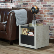 Tatro Black Concrete-Like Elevated Base End Table with Hidden Drawer