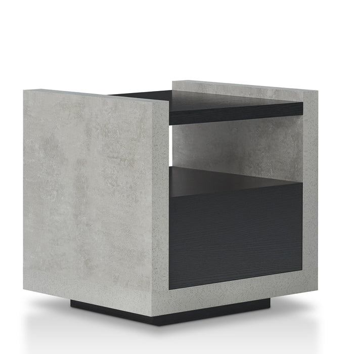Tatro Black Concrete-Like Elevated Base End Table with Hidden Drawe