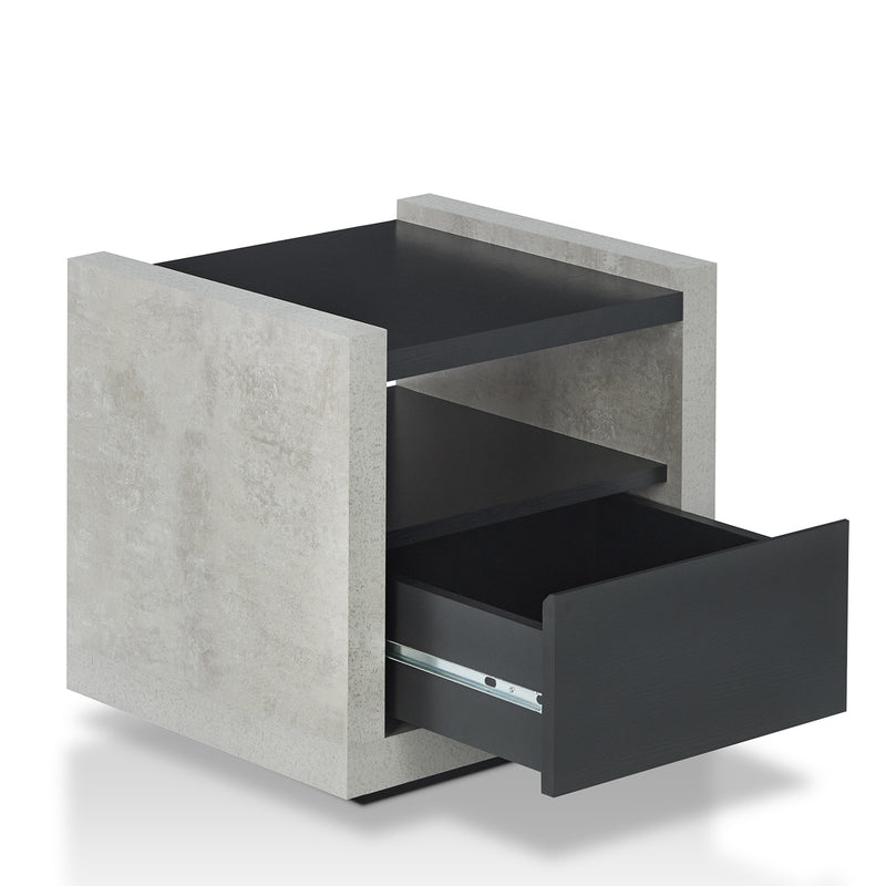 Tatro Black Concrete-Like Elevated Base End Table with Hidden Drawe