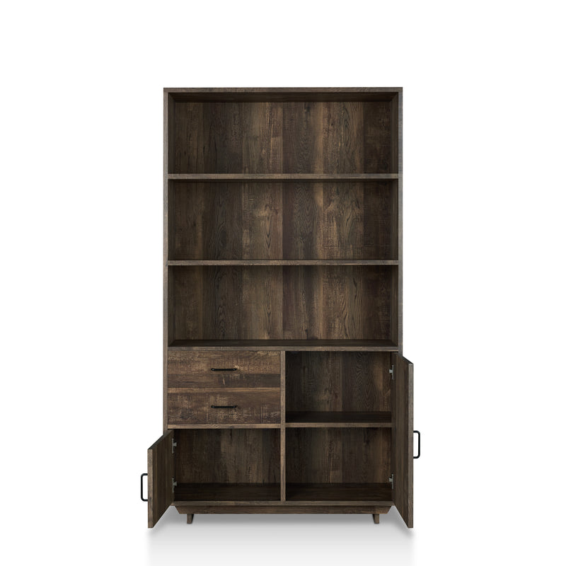 Jarlin Rustic Reclaimed Oak 6-shelf Drawer & Cabinet 70-inch Bookcase
