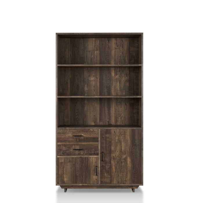 Jarlin Rustic Reclaimed Oak 6-shelf Drawer & Cabinet 70-inch Bookcase