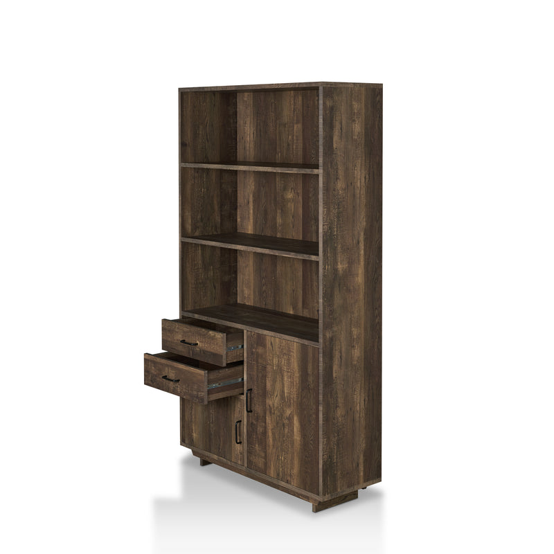 Jarlin Rustic Reclaimed Oak 6-shelf Drawer & Cabinet 70-inch Bookcase