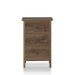 Front-facing three-drawer nightstand in a distressed walnut finish on a white background