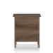 Front-facing back view two-drawer nightstand in distressed walnut on a white background