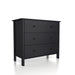 Right-angled transitional three-drawer dresser in black wood grain on a white background