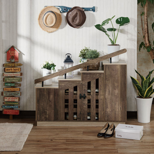 Ameriah Farmhouse 4-Shelf Shoe Cabinet with Lift-top Storage