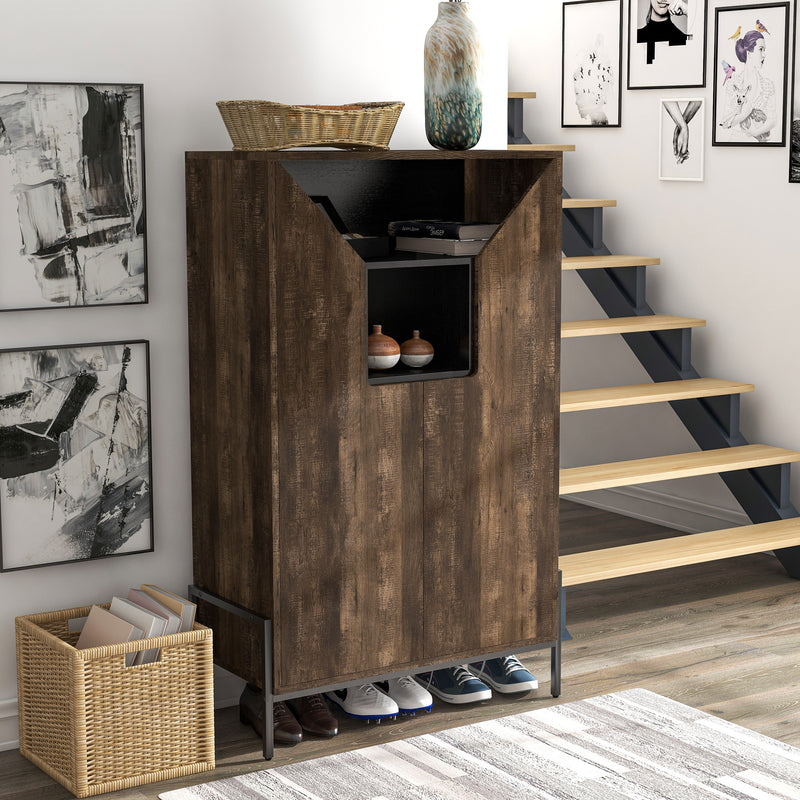 McCarron Reclaimed Oak Shoe Cabinet with Adjustable Shelves (14-Pairs)