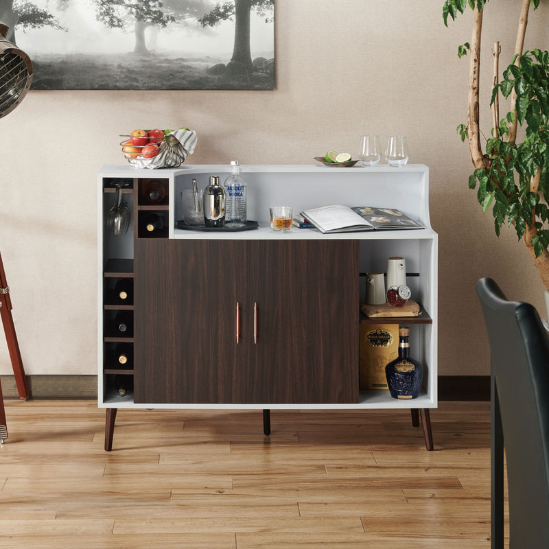 Clawson Mid-Century Modern 6-slot Wine Bar Cabinet with Stemware Rack