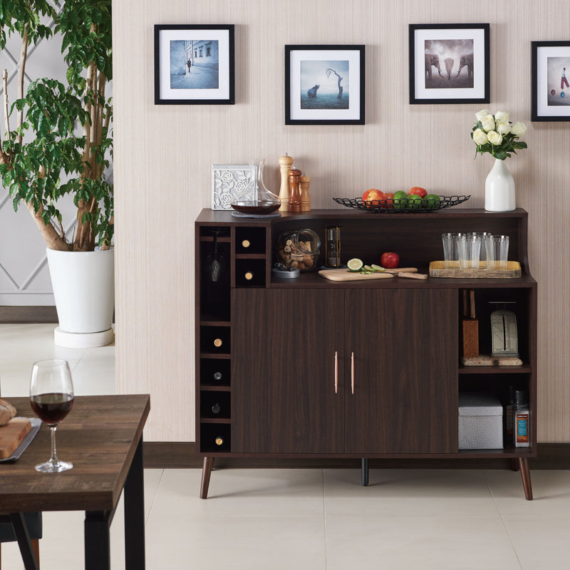 Clawson Mid-Century Modern 6-slot Wine Bar Cabinet with Stemware Rack