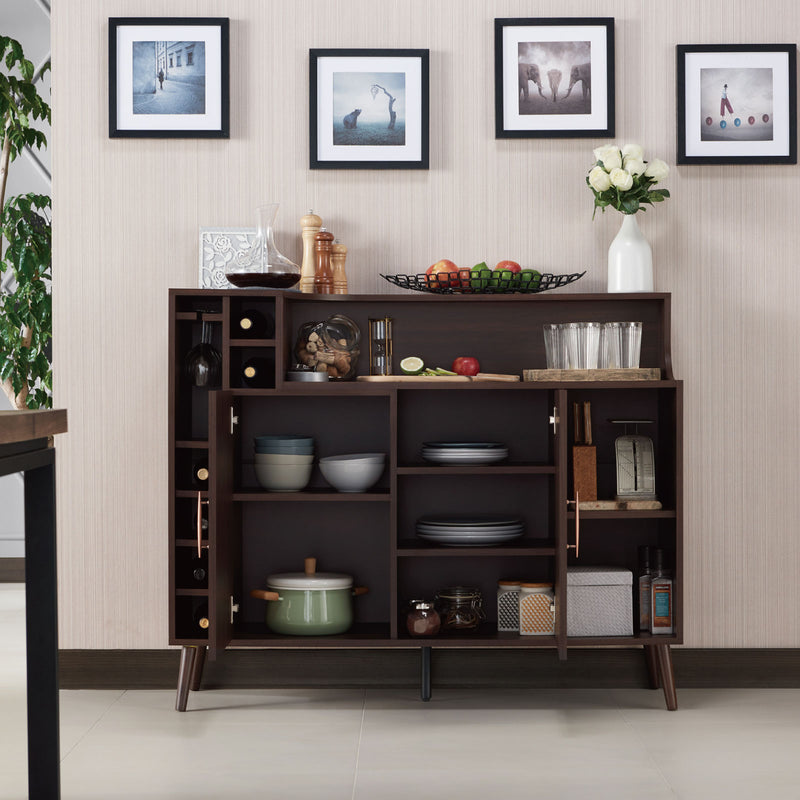 Clawson Mid-Century Modern 6-slot Wine Bar Cabinet with Stemware Rack