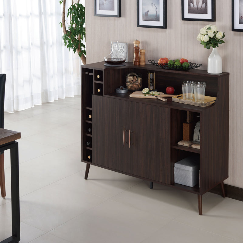 Clawson Mid-Century Modern 6-slot Wine Bar Cabinet with Stemware Rack