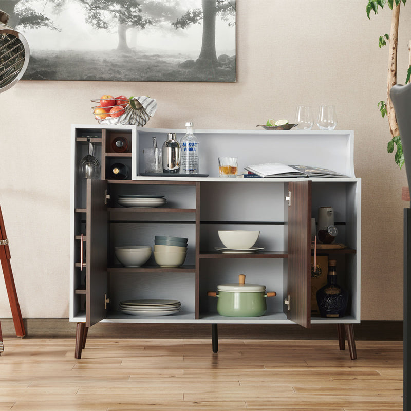 Clawson Mid-Century Modern 6-slot Wine Bar Cabinet with Stemware Rack