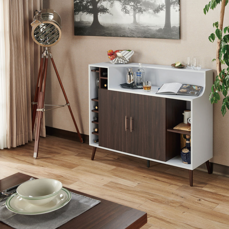 Clawson Mid-Century Modern 6-slot Wine Bar Cabinet with Stemware Rack