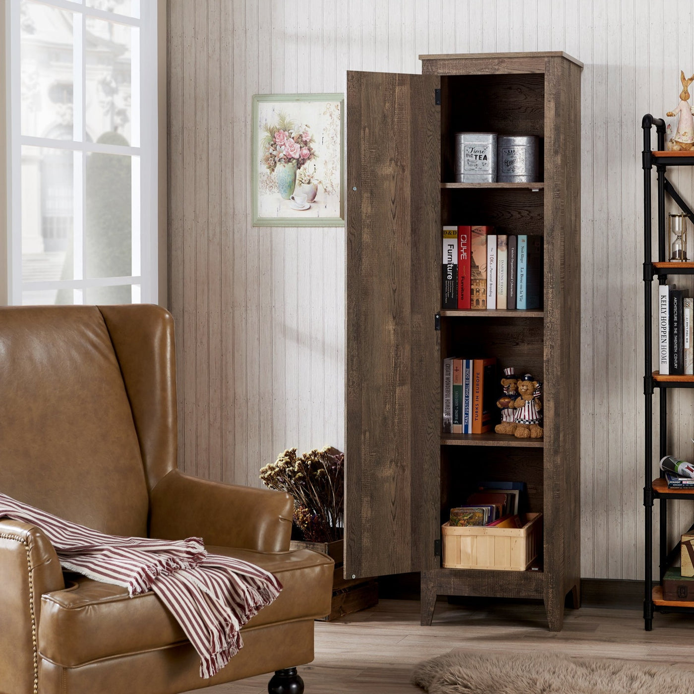 Conley Country Reclaimed Oak Compact 4-Shelved 70-inch Storage Cabinet ...