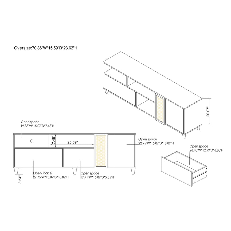 Tetzger Bohemian 70" Reclaimed Oak Multi-Storage TV Stand