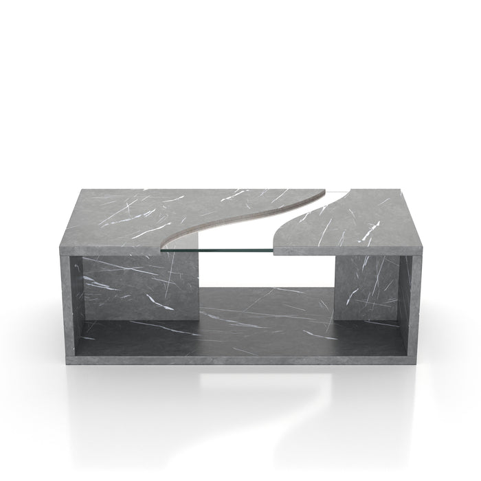 Pendergast Gray Faux Marble and Glass Insert Flat Base Coffee Table