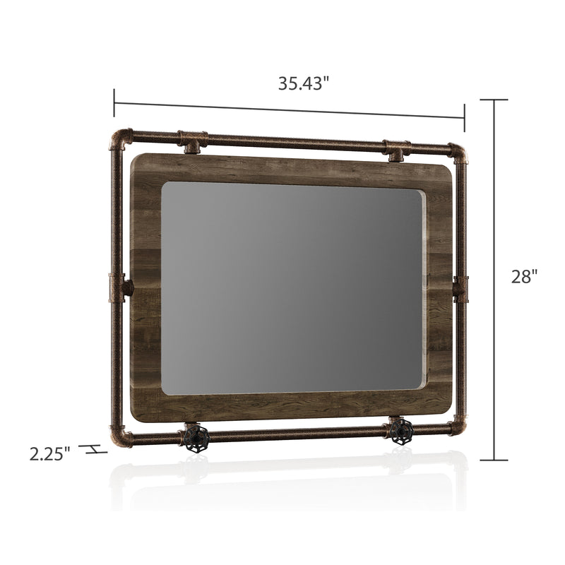 Right-angled industrial rectangular mirror on a white background with dimensions
