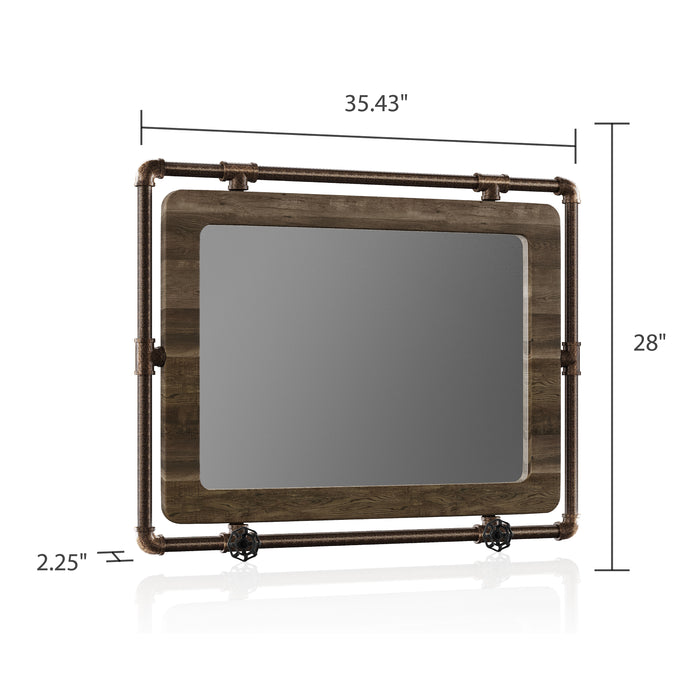 Right-angled industrial rectangular mirror on a white background with dimensions