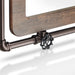 Detailed shot of a water valve hook on an industrial mirror against a white background.