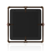 The backside of an industrial square mirror on white background.