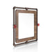Right-angled industrial reclaimed oak square mirror on white background