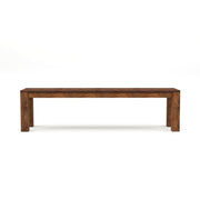 Front-facing 68-inch bench against a white background. Unfinished solid mango wood craftsmanship is a truly artisanal look.