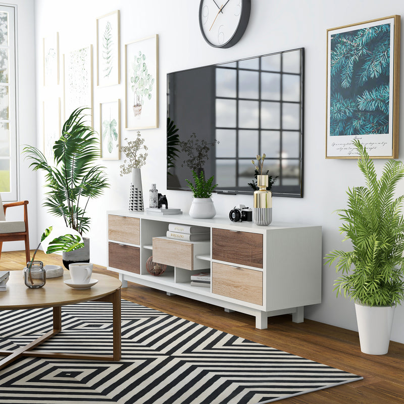 Kareene 4-Drawer Multi Storage Beige and White 7-inch TV Stand