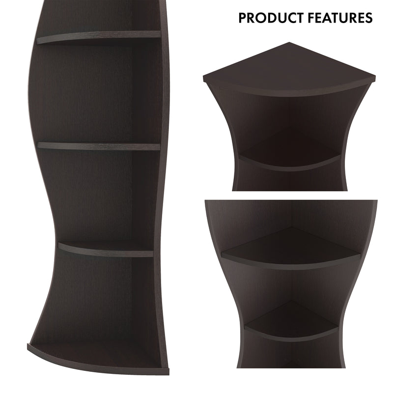 Madeena Walnut Curved 7-inch 5-Shelf Space-Saving Corner Display Case
