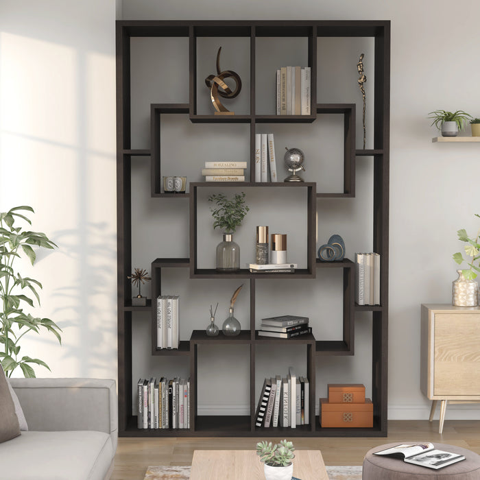 Samsin Walnut Geometric Open Back Multi-Functional 15-Shelf Bookcase