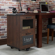 Butone Vintage Walnut Mobile 2-Drawer File Cabinet with Wire Mesh