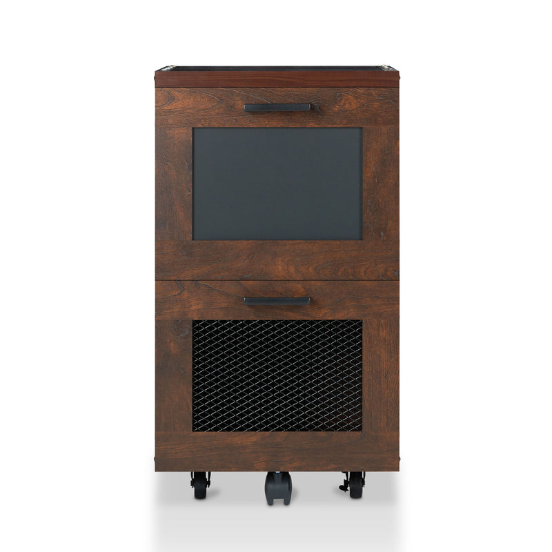 Butone Vintage Walnut Mobile 2-Drawer File Cabinet with Wire Mesh