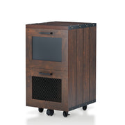 Butone Vintage Walnut Mobile 2-Drawer File Cabinet with Wire Mesh
