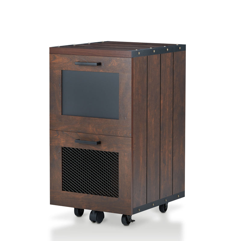 Butone Vintage Walnut Mobile 2-Drawer File Cabinet with Wire Mesh