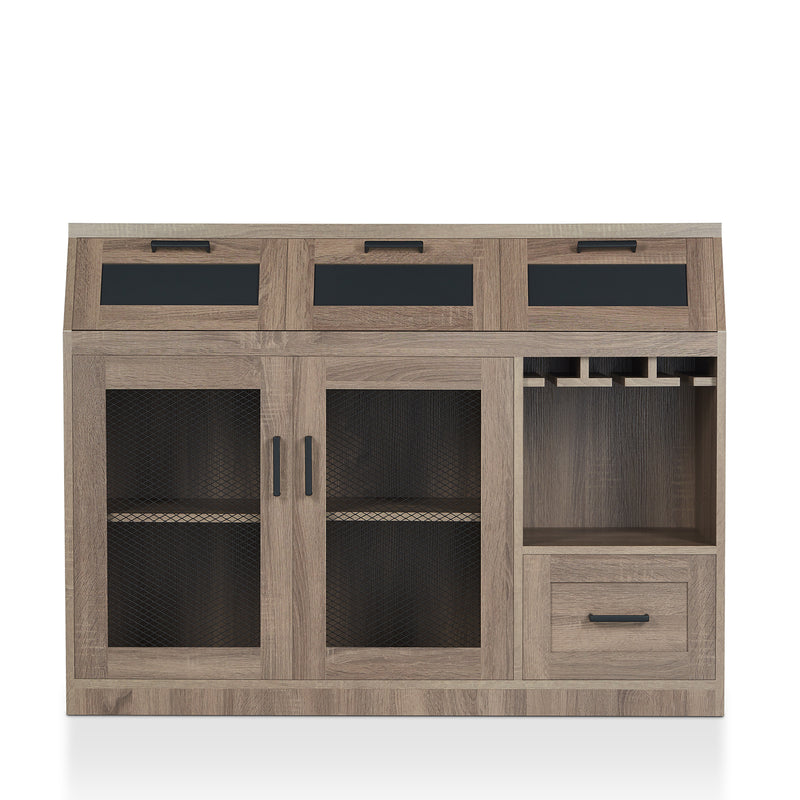 Masika Brown Buffet with Chalkboard Panel Drawers & Wire Mesh Cabinets