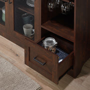 Masika Brown Buffet with Chalkboard Panel Drawers & Wire Mesh Cabinets