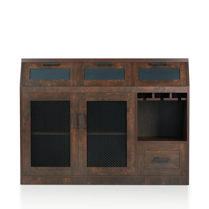 Masika Brown Buffet with Chalkboard Panel Drawers & Wire Mesh Cabinets