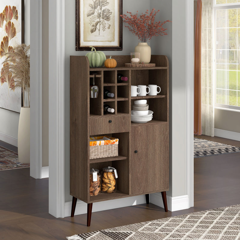 Coughman Distressed Walnut 6-Bottle Wine Slot & Stemware Cabinet