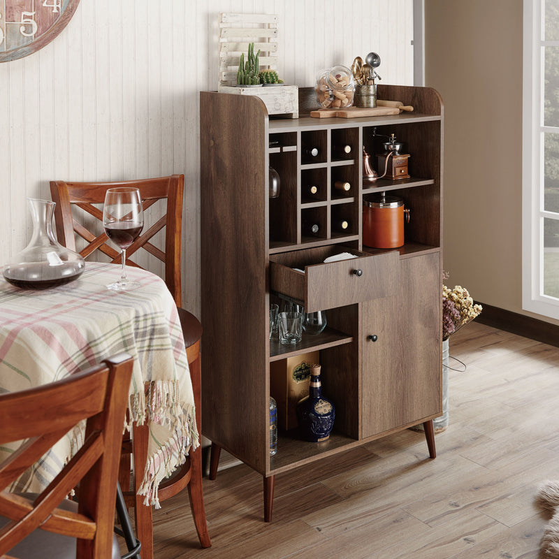 Coughman Distressed Walnut 6-Bottle Wine Slot & Stemware Cabinet