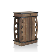 Right angled rustic reclaimed oak wine cabinet on a white background