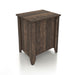 Right-angled back view modern farmhouse side table with a reclaimed oak finish on a white background