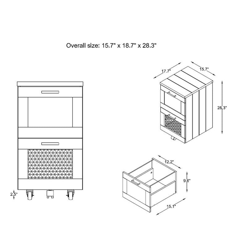 Butone Mobile 2-Drawer File Cabinet with Wire Mesh