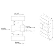 Line drawing of contemporary bookcase on white background with dimensions